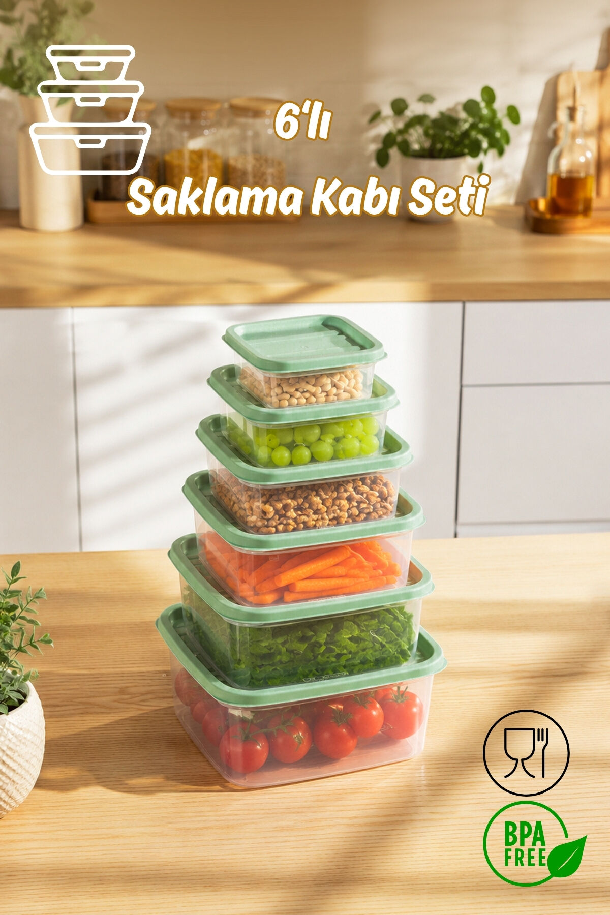 Porsima SA-645-1 6 Adet 12 Parça Derin Dondurucu Mikrodalga Saklama Kabı - Çok Amaçlı Erzak Saklama Kabı Seti