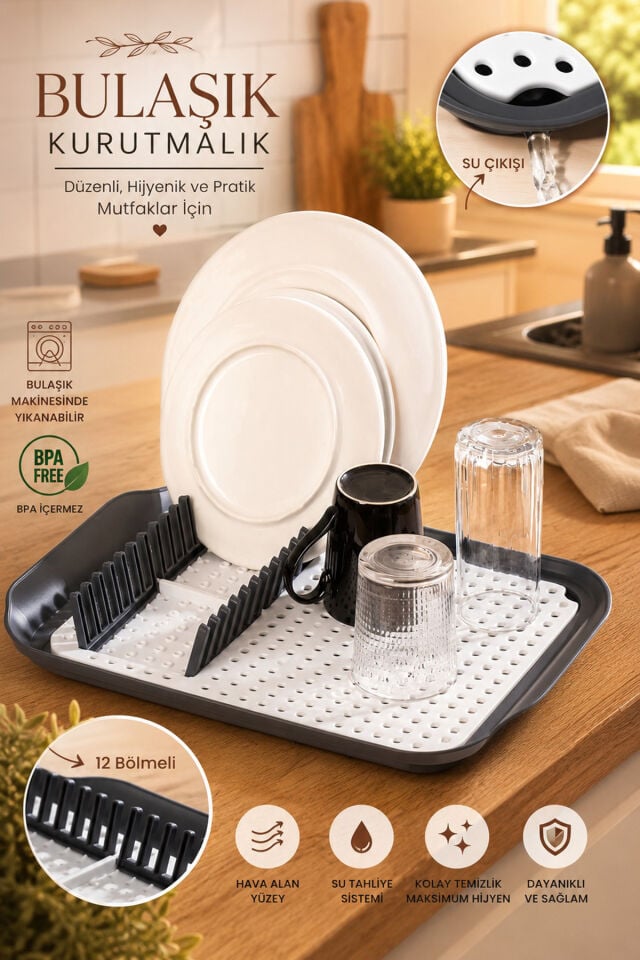 Porsima 1213 Çok Amaçlı Bulaşık Tepsisi Bulaşıklık Tezgah Üstü Kurutmalık Durulama Matı Bulaşık Sepeti