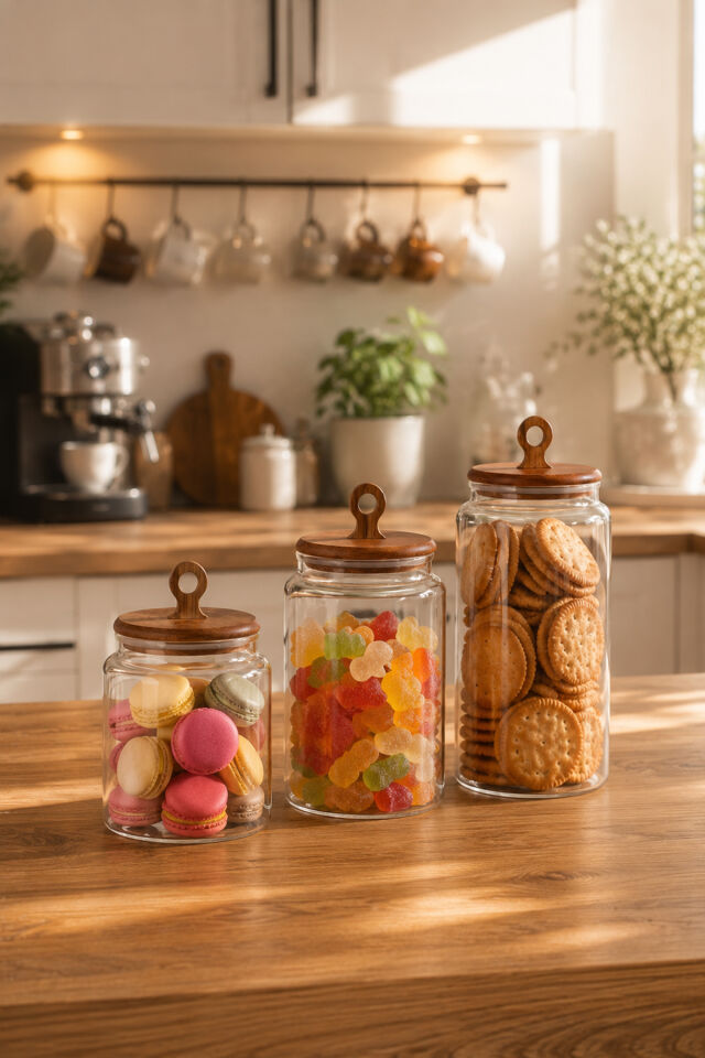 Porsima 4470 Handmade Vakum Kapaklı 3lü Cam Kavanoz Seti Vakum Kapaklı Saklama Düzenleme Kabı Seti