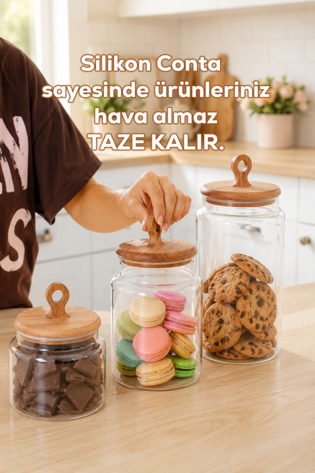 Porsima 4468 Handmade Vakum Kapaklı 3lü Cam Kavanoz Seti Vakum Kapaklı Saklama Düzenleme Kabı Seti