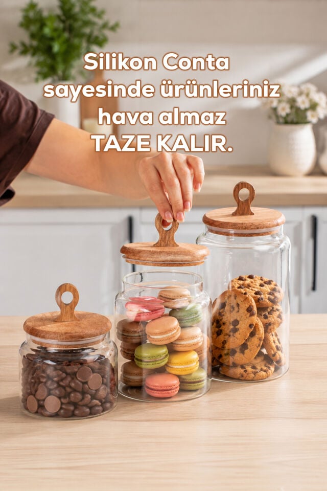 Porsima 4469 Handmade Vakum Kapaklı 3lü Cam Kavanoz Seti Vakum Kapaklı Saklama Düzenleme Kabı Seti