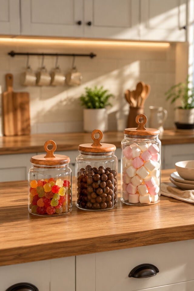 Porsima 4469 Handmade Vakum Kapaklı 3lü Cam Kavanoz Seti Vakum Kapaklı Saklama Düzenleme Kabı Seti