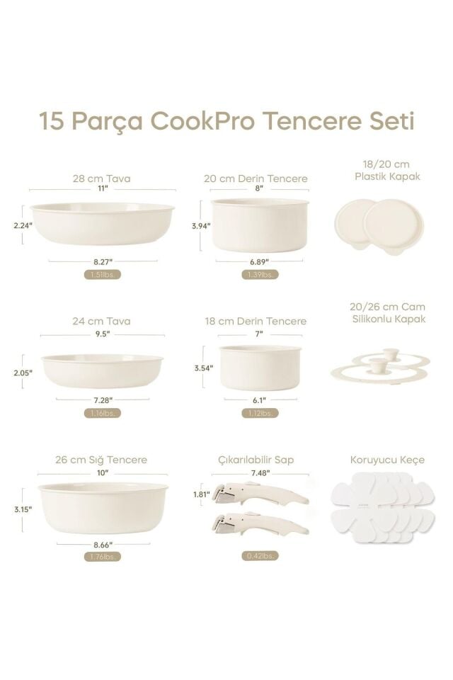 Beta 15 Parça Seramik Döküm Tencere Tava Seti Beige 17649 Bej