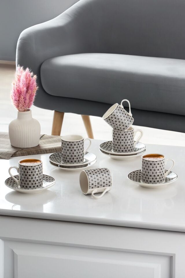 Porsima Yx-02 Aldon 6lı 12 Parça Türk Kahvesi Fincan Takımı