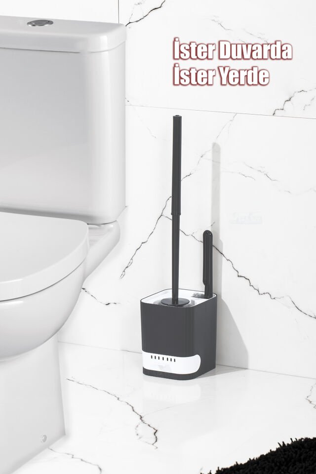 Porsima 2027 Pratik Tuvalet Fırçalığı Banyo Tuvalet Fırçası Antrasit