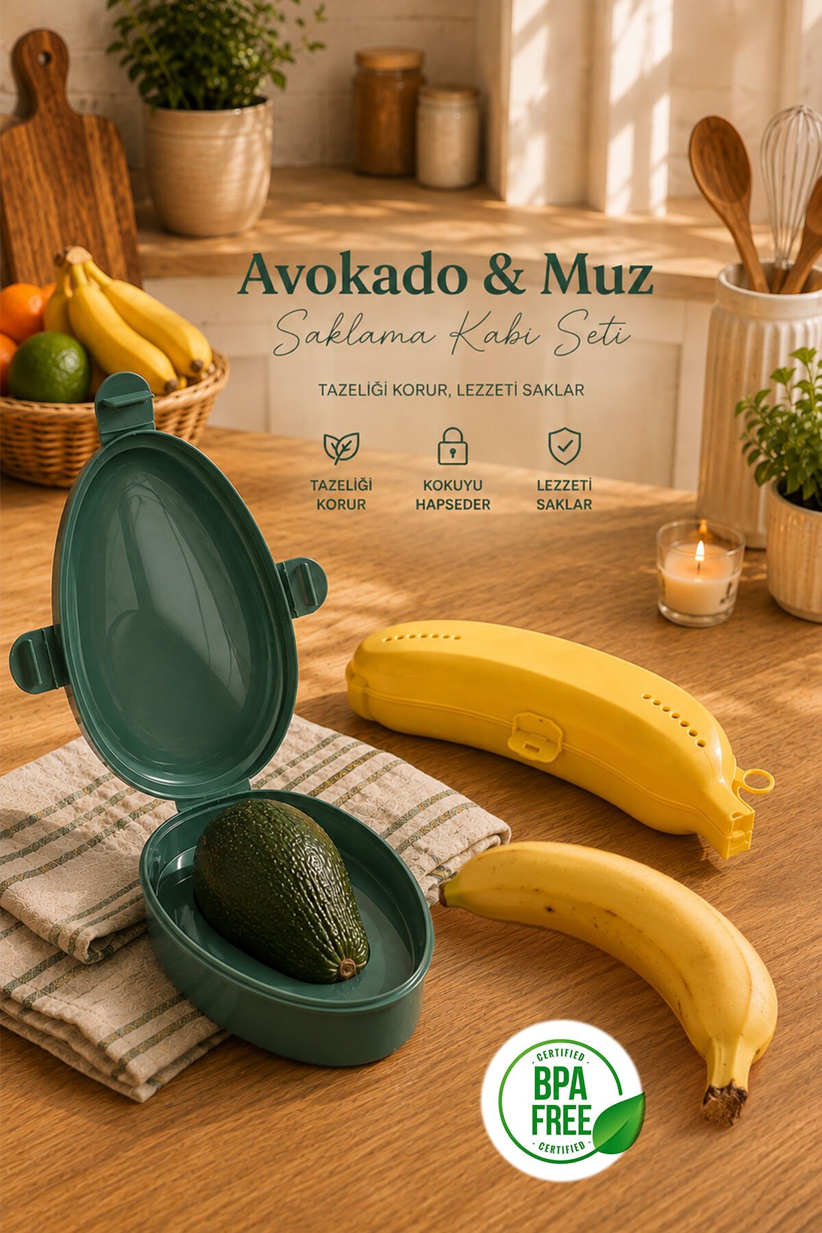 Porsima Avokado & Muz Saklama Kabı Seti 2'li Tazelik Koruyucu