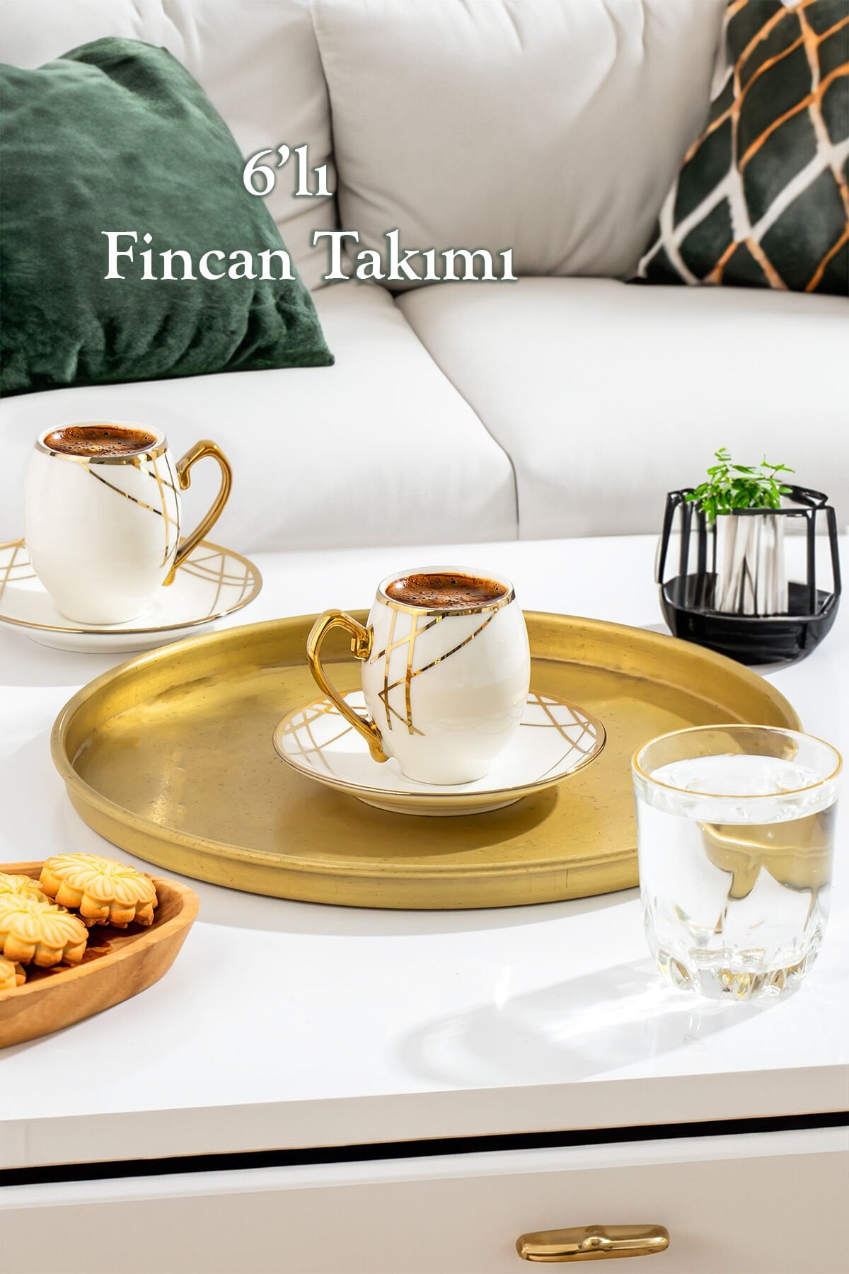 Porsima Solara Altın Yaldızlı 6 Kişilik Fincan Seti 12 Parça Türk Kahvesi Takımı Kahve Fincanı