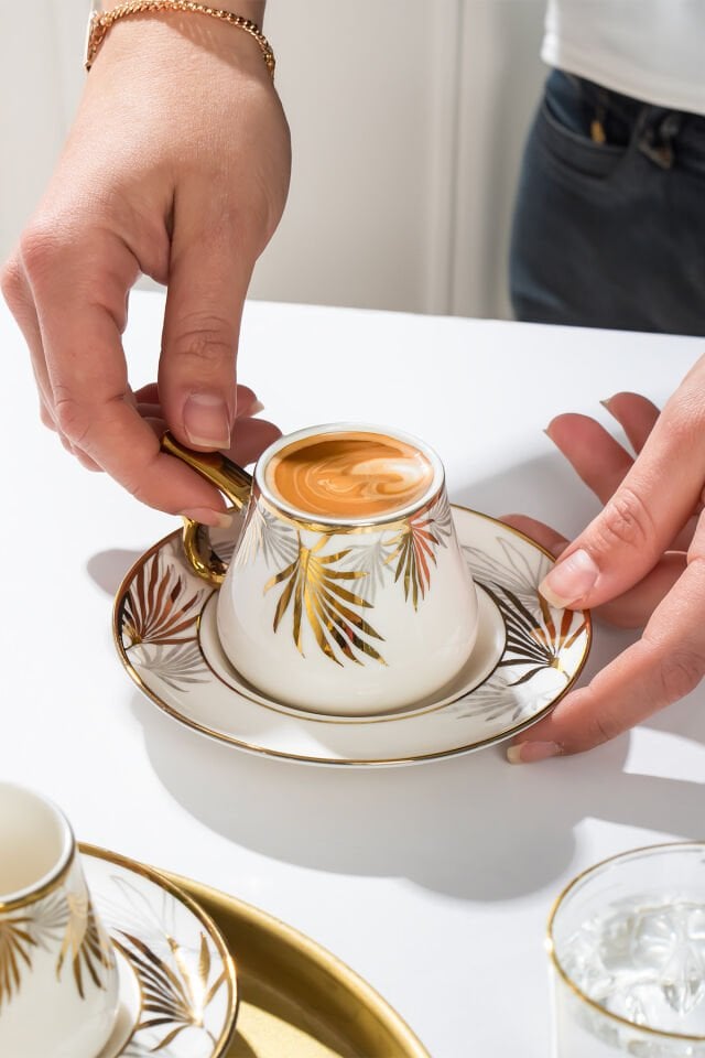 Porsima Seren Altın Yaldızlı 6 Kişilik Fincan Seti 12 Parça Türk Kahvesi Takımı Kahve Fincanı