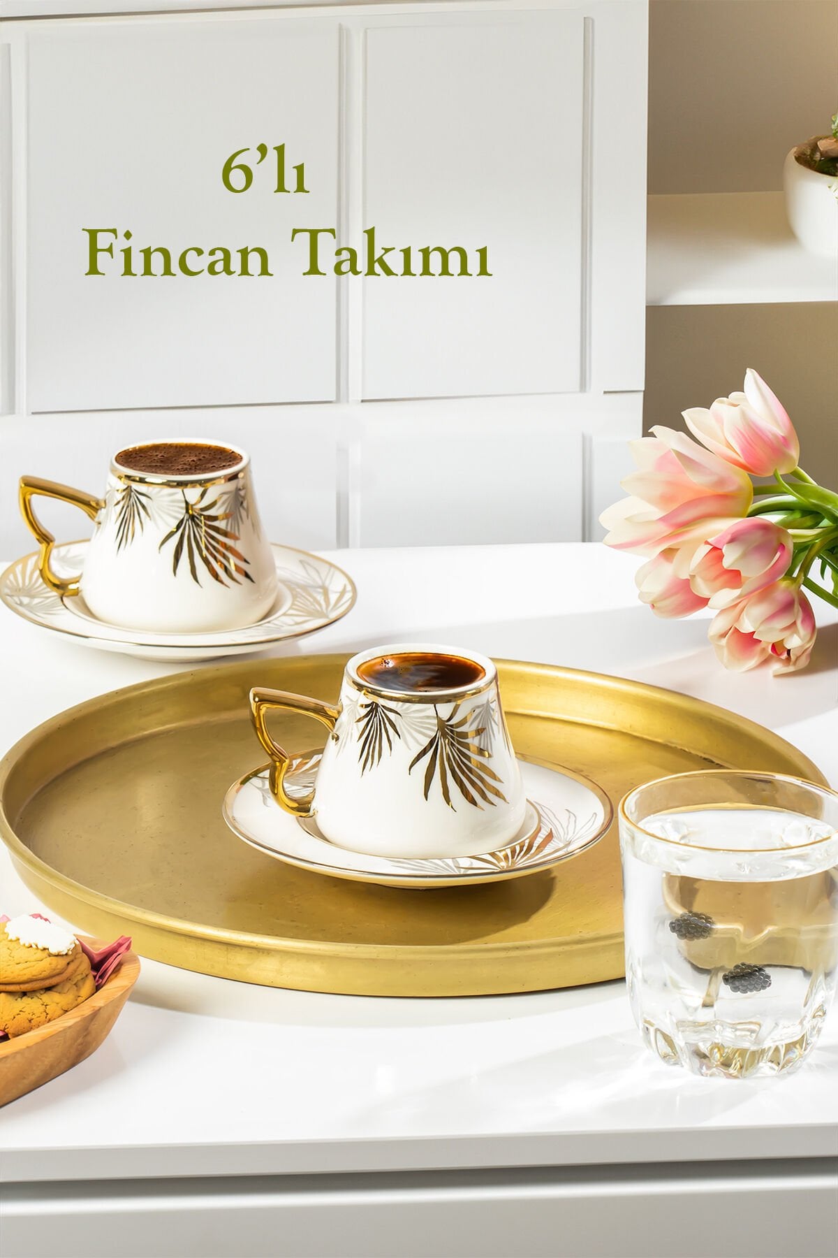 Porsima Seren Altın Yaldızlı 6 Kişilik Fincan Seti 12 Parça Türk Kahvesi Takımı Kahve Fincanı