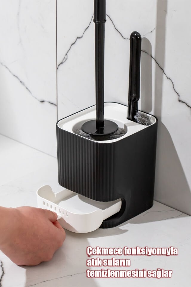 Porsima 2038 Su Akıtmayan Yapışkanlı Banyo Lavabo Wc Temizleme Fırçası- 2li Tuvalet Fırçası-siyah-beyaz