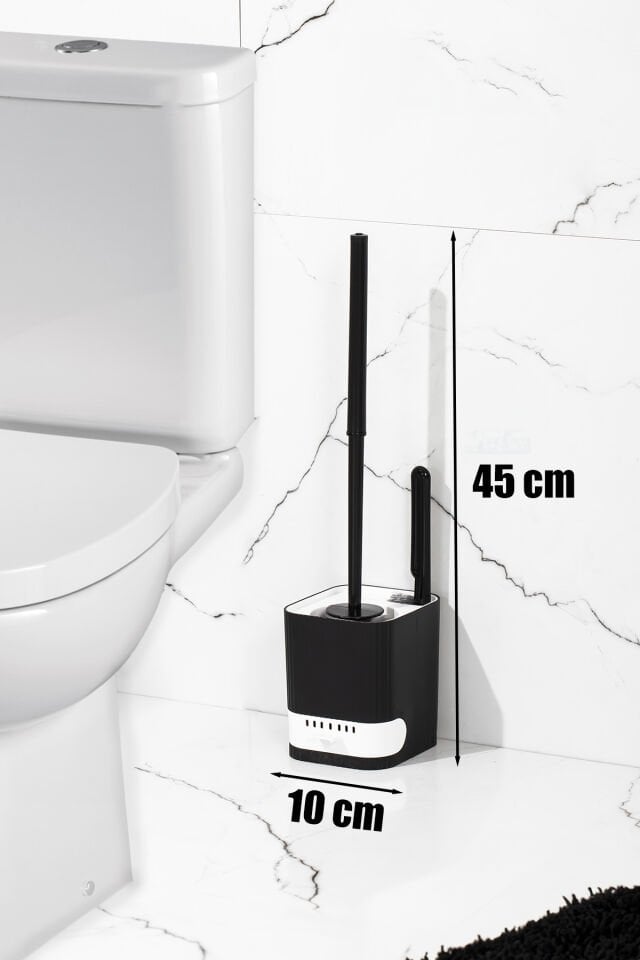 Porsima 2038 Su Akıtmayan Yapışkanlı Banyo Lavabo Wc Temizleme Fırçası- 2li Tuvalet Fırçası-siyah-beyaz