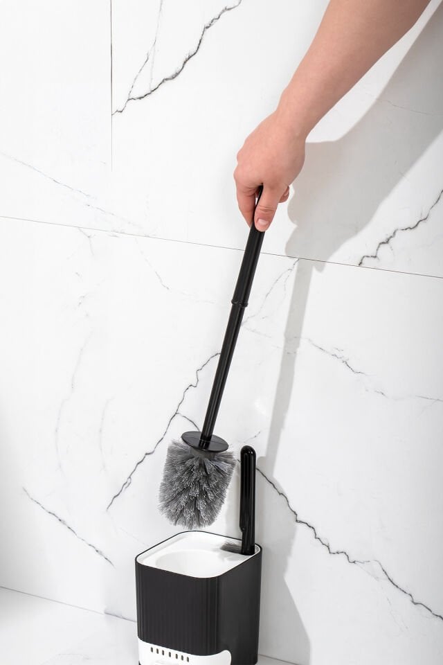 Porsima 2038 Su Akıtmayan Yapışkanlı Banyo Lavabo Wc Temizleme Fırçası- 2li Tuvalet Fırçası-siyah-beyaz