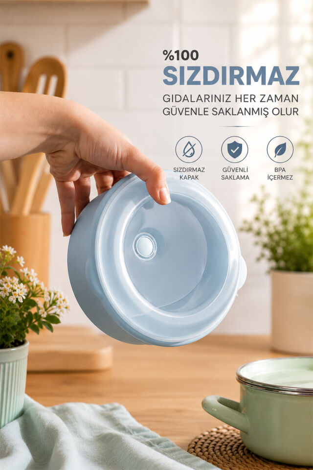 Porsima 5319 12 Parça Yuvarlak Hava Tahliye Valfli Saklama Kabı Seti – Mavi (3 Farklı Boy x 4 Adet)