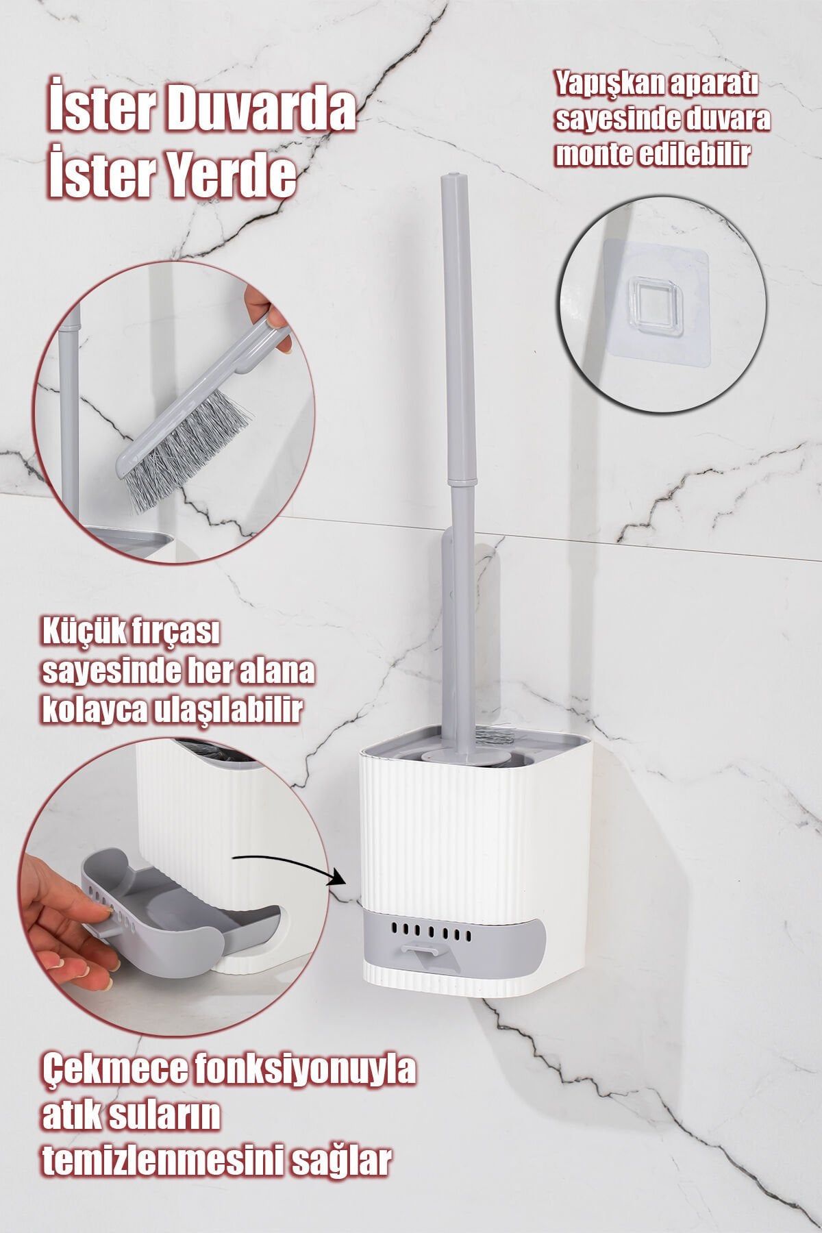 Porsima 2026 Su Akıtmayan Yapışkanlı Banyo Lavabo Wc Temizleme Fırçası- 2li Tuvalet Fırçası