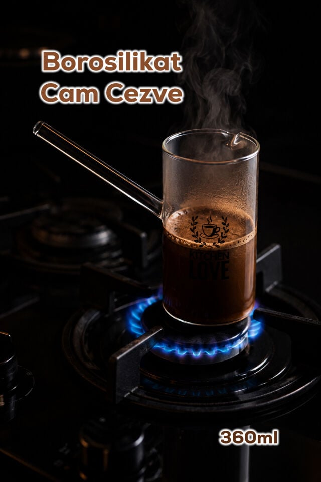Herevin 180402-002 Desenli Borosilikat Cam Cezve 360 ml - Isıya Dayanıklı Şeffaf Türk Kahvesi Cezvesi