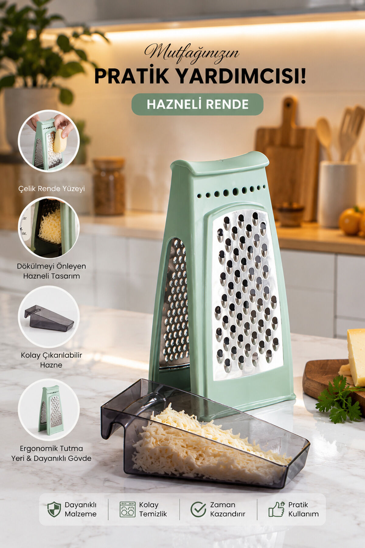 Porsima L-00667 550 ml Hazneli Paslanmaz Çelik Mutfak Rendesi – Turkuaz / Su Yeşili