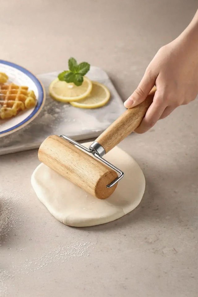 Porsima 366 Ahşap Saplı Rulo Merdane, Oklava, Ahşap Spatula, Pürüzsüz Oklava Pizza Börek Açma