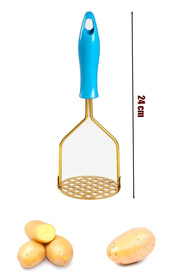 Porsima Patates Ezici Paslanmaz Metal Patates Ezici Püre Yapıcı Renkli Patates Ezeceği 24 cm - Mavi
