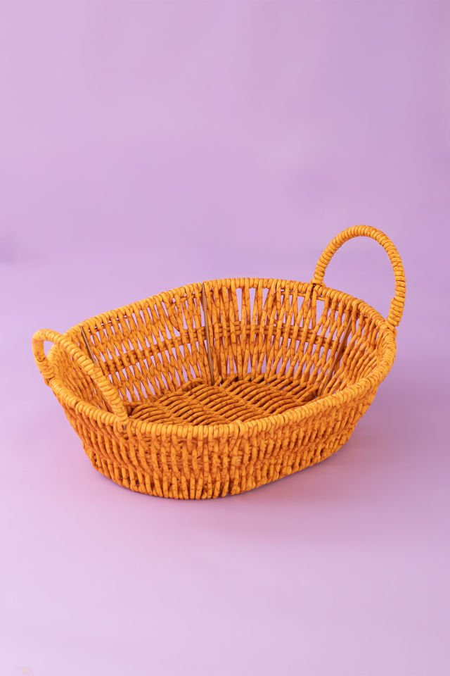 Porsima 302-A Oval 3'lü Hasır Sepet Dekoratif Ev Düzenleyici Kendinden Kulplu Hasır Sepet Seti Banyo Düzenleyici Sepet