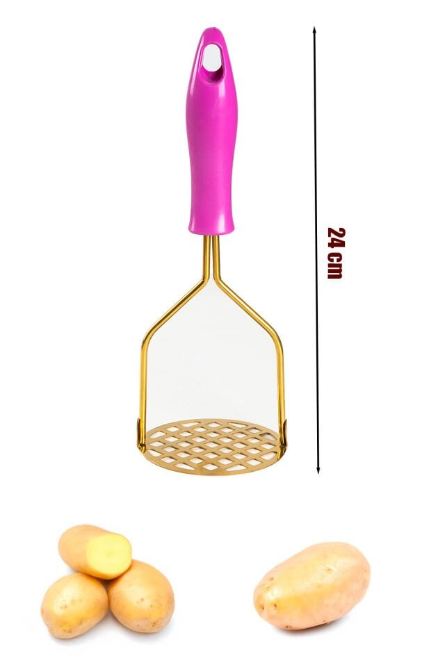 Porsima Patates Ezici Paslanmaz Metal Patates Ezici Püre Yapıcı Renkli Patates Ezeceği 24cm - Fuşya