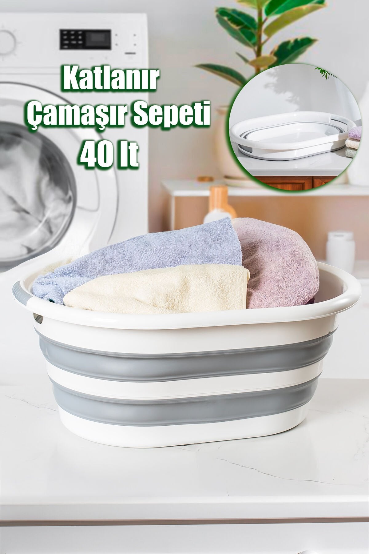 Porsima LA-550 Mega Boy Akordiyon Katlanır Katlanabilir Sele Sepet Silikon Çamaşır Sepeti 40lt