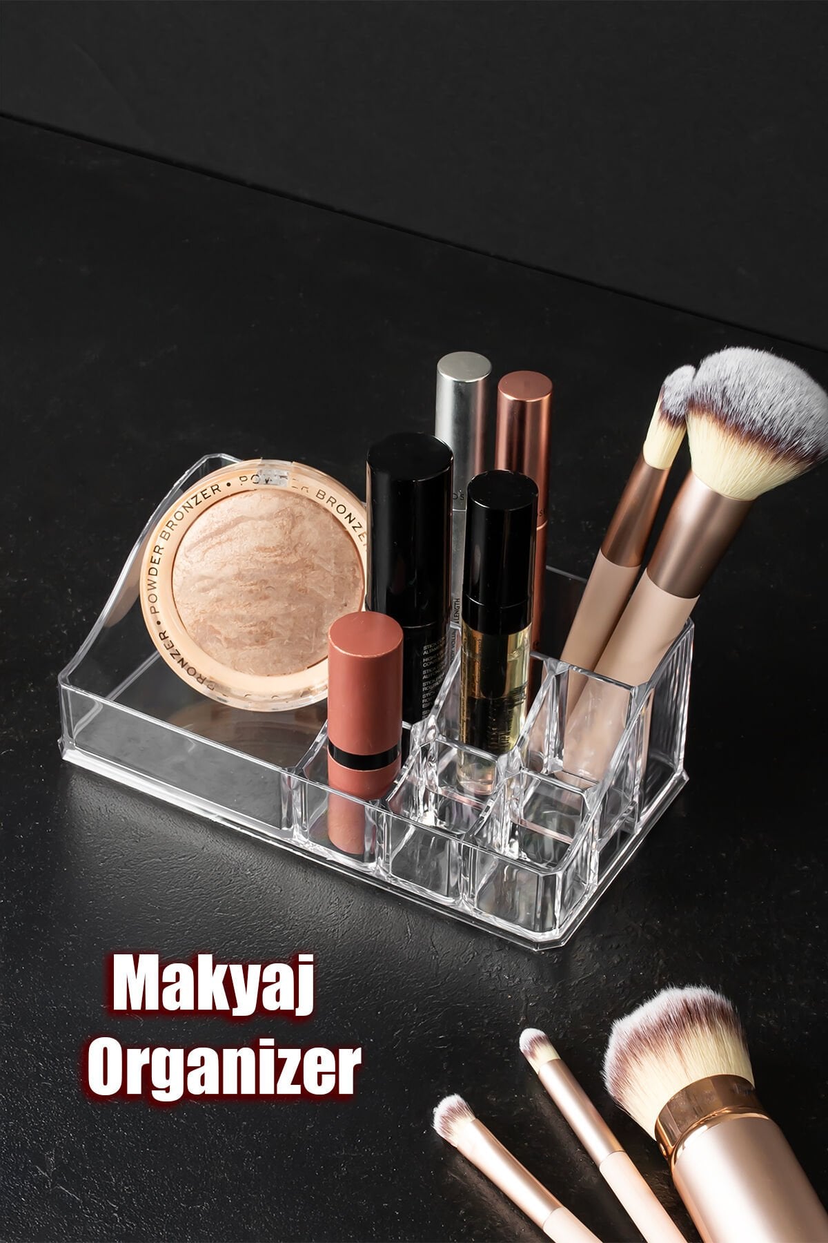 Porsima AK-499 8 Bölmeli Makyaj Kozmetik Düzenleyici Piramit Makyaj Organizer Ürün Düzenleyici Şeffaf