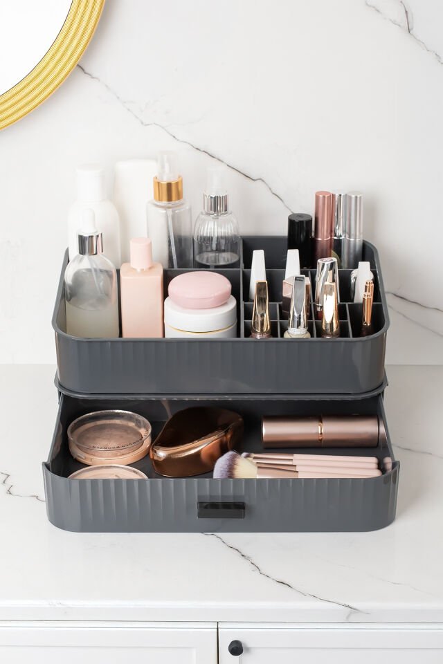 Porsima 0619 Çekmeceli Takı Makyaj Organizeri Düzenleyici Makyaj Çekmeceli Bijuteri Mücevher Kutusu Antrasit