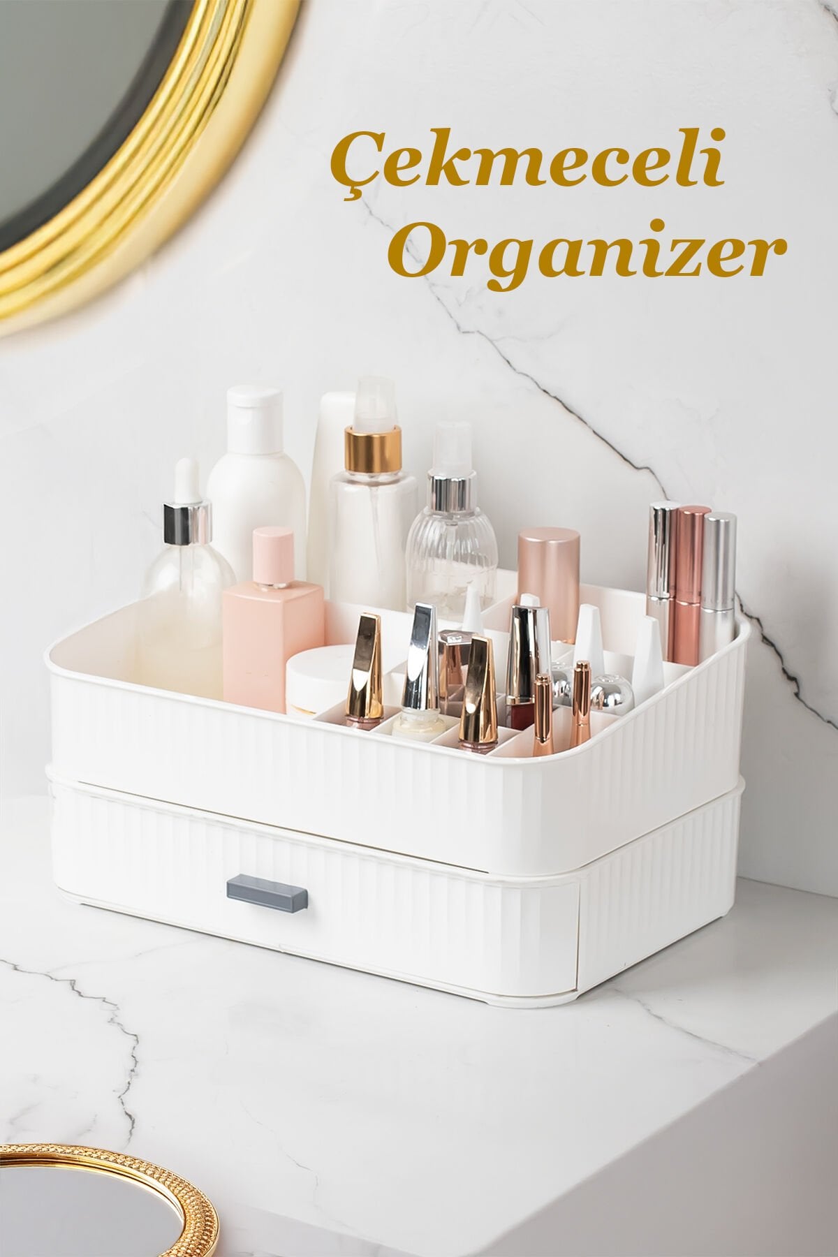 Porsima 0619 Çekmeceli Takı Makyaj Organizeri Düzenleyici Makyaj Çekmeceli Bijuteri Mücevher Kutusu Beyaz