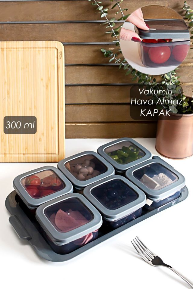 Porsima Tepsili 6lı Kahvaltılık Saklama Kabı Silikon Kapaklı Saklama Kabı Kapaklı Kahvaltılık Seti