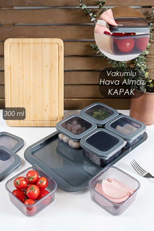 Porsima Tepsili 6lı Kahvaltılık Saklama Kabı Silikon Kapaklı Saklama Kabı Kapaklı Kahvaltılık Seti