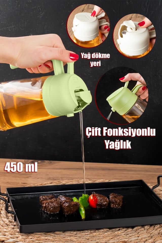 Porsima Alk-1900 Çok Amaçlı Cam Sprey Şişe -yağdanlık Limon Sirke Sos Püskürtücü, Sızdırmaz Yağlık Yeşil