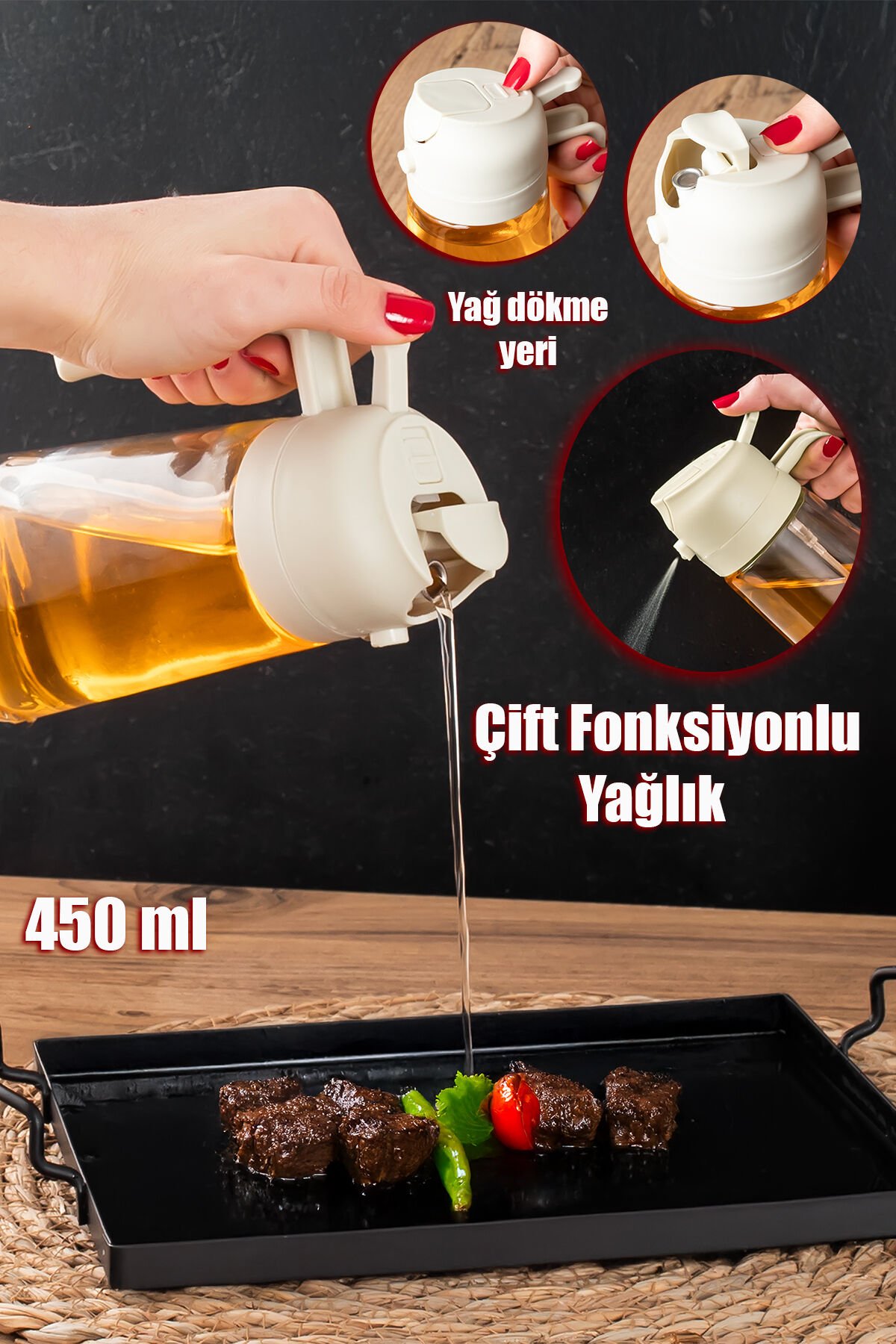 Porsima Alk-3154 Çok Amaçlı Cam Sprey Şişe -yağdanlık Limon Sirke Sos Püskürtücü, Sızdırmaz Yağlık Krem