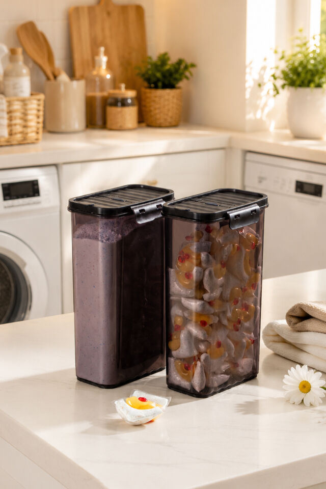 Porsima L-00895 2'li Erzak Saklama Kabı Seti – Hava Geçirmez Kapaklı,Düzenleyici Mutfak Saklama Kabı,Tablet Toz Deterjan Saklama kabı 2,5 Litre Füme