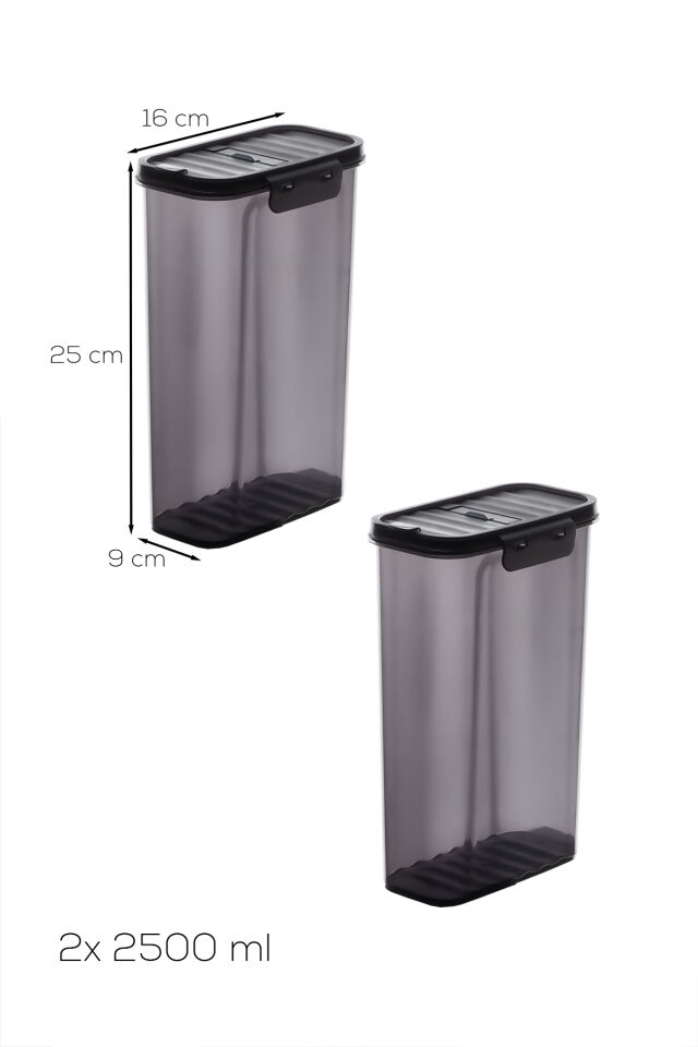 Porsima L-00895 2'li Erzak Saklama Kabı Seti – Hava Geçirmez Kapaklı,Düzenleyici Mutfak Saklama Kabı,Tablet Toz Deterjan Saklama kabı 2,5 Litre Füme