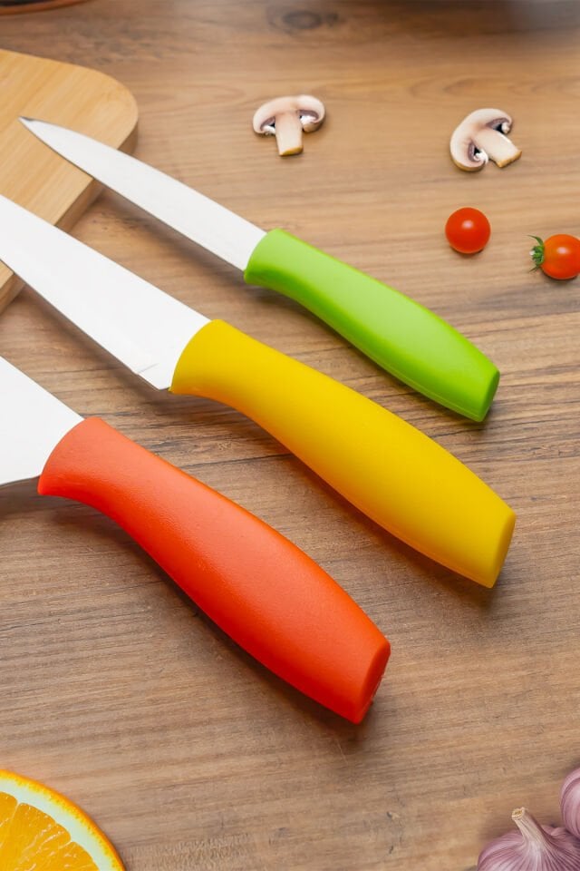 Porsima 3155 - 3'lü Bıçak Seti Meyve, Et Doğrama Bıçağı Şef Bıçakları Kaliteli Sağlam Bıçaklar 28x27.5x22cm