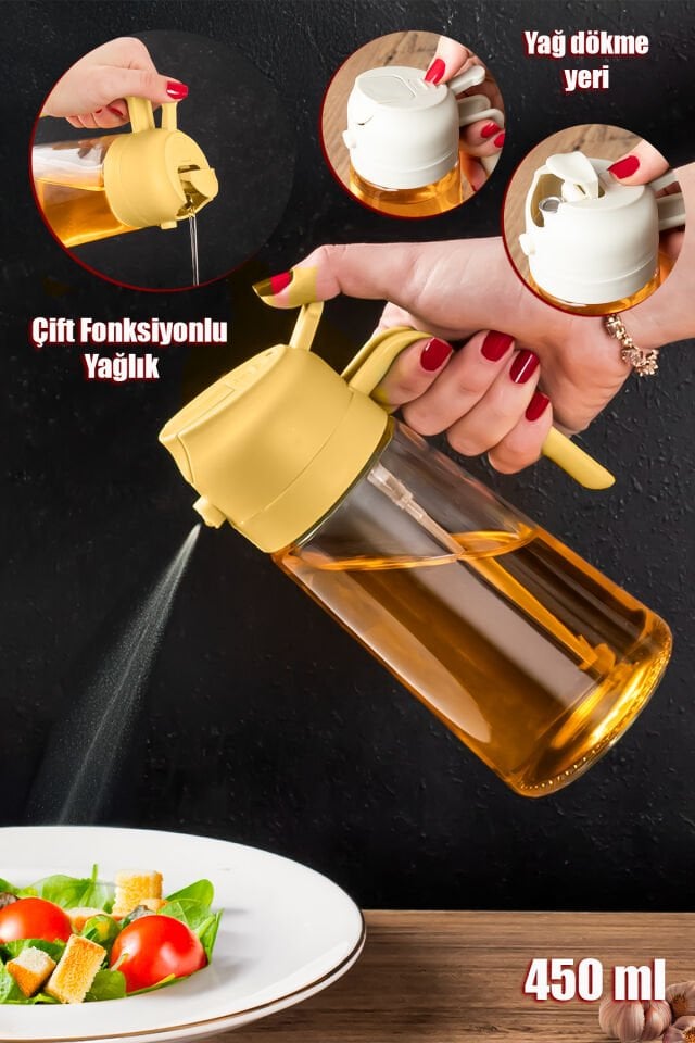 Porsima Alk-3157 Çok Amaçlı Cam Sprey Şişe -yağdanlık Limon Sirke Sos Püskürtücü, Sızdırmaz Yağlık Sarı