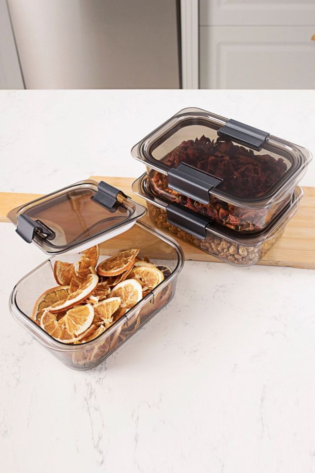 Porsima Org-130 3'lü Kristal Hava Aldırmaz Saklama Kabı-meyve & Sebze Saklama Kabı Seti 900ml-füme