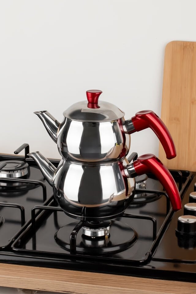 Porsima 2 Dayanıklı Mini Boy Paslanmaz Çelik Çaydanlık Takımı 0.60+1.00LT