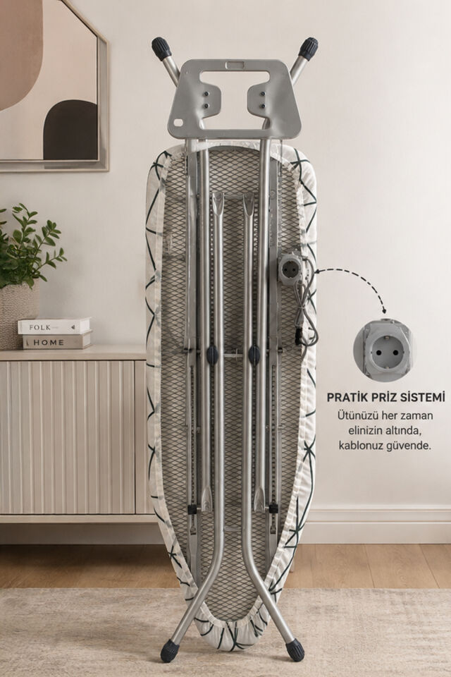 Perilla Doğrular Kate Present Kaymaz Tabanlı Ütü Koyma Aparatlı Ütü Masası 38x155 cm