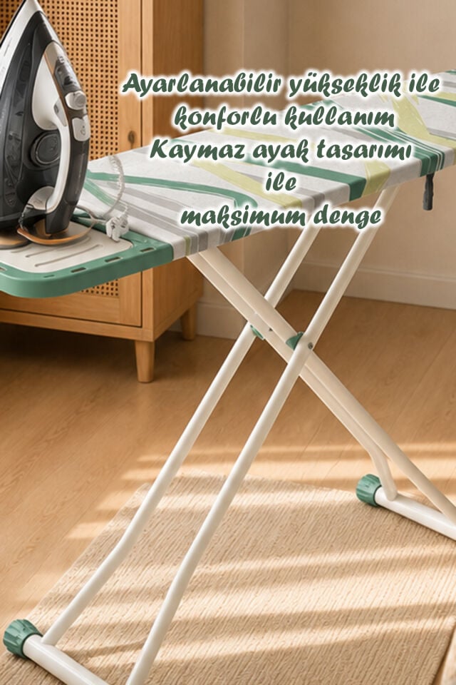Perilla 15017-11 Aleece Beyaz Katlanabilir Yükseklik Ayarlı Ütü Masası 38x130 cm – Buhar Geçirici Monoblok Sac Tablalı