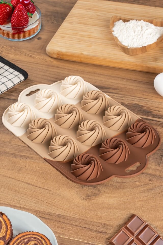 Porsima 185 12'li Silikon Kurabiye Tatlı Kalıbı, Silikon Kalıp Seti, Mini Kek Kalıbı, Çikolata Pişirme Kalıp