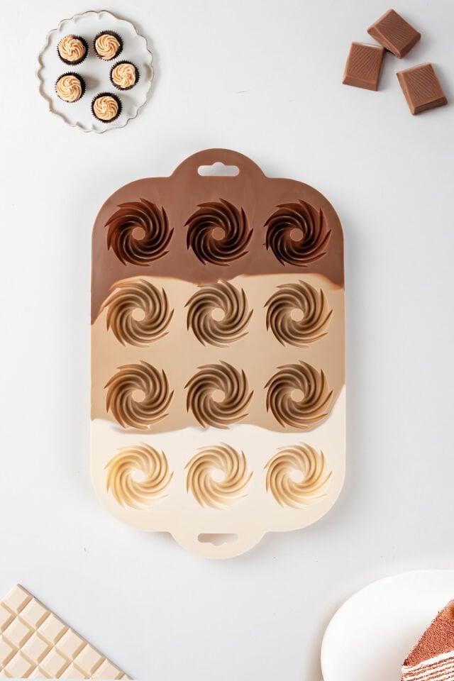 Porsima 185 12'li Silikon Kurabiye Tatlı Kalıbı, Silikon Kalıp Seti, Mini Kek Kalıbı, Çikolata Pişirme Kalıp