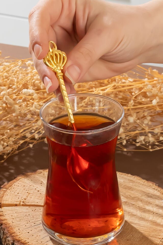 Porsima 004 6'lı Gold Çay Kaşığı Seti Sunum Kaşığı Çeyizlik Çay Kaşığı