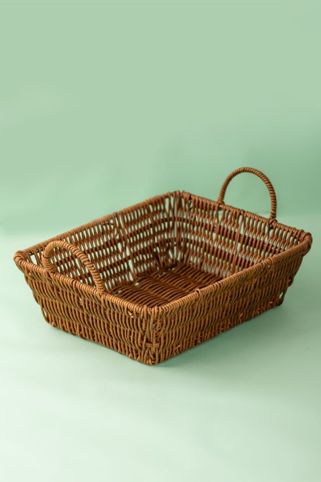 Porsima 301-C Dikdörtgen 3'lü Dekoratif Ev Düzenleyici Kendinden Kulplu Hasır Seti Banyo Düzenleyici Sepet