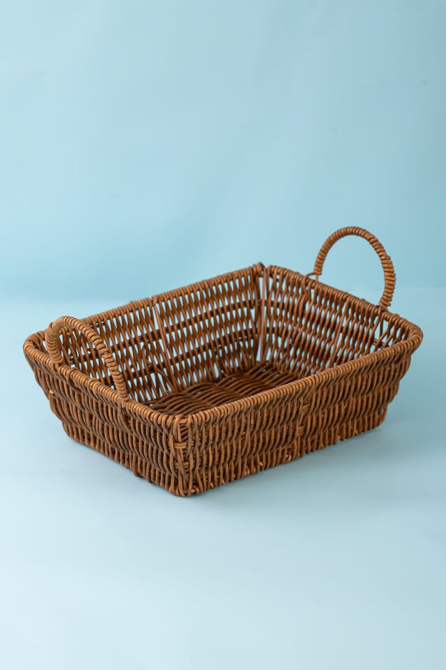 Porsima 301-C Dikdörtgen 3'lü Dekoratif Ev Düzenleyici Kendinden Kulplu Hasır Seti Banyo Düzenleyici Sepet