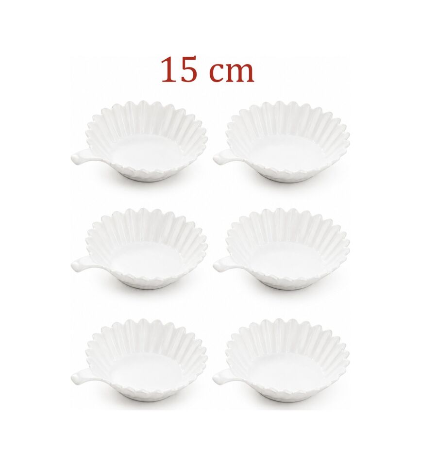 Porsima 6'lı Beyaz Porselen Kulplu Kase Seti – Çerez, Meze, Salata ve Kahvaltılık Servis Kasesi 15cm