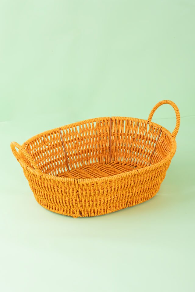 Porsima 302-D Oval 3'lü Dekoratif Ev Düzenleyici Kendinden Kulplu Hasır Seti Banyo Düzenleyici Sepet