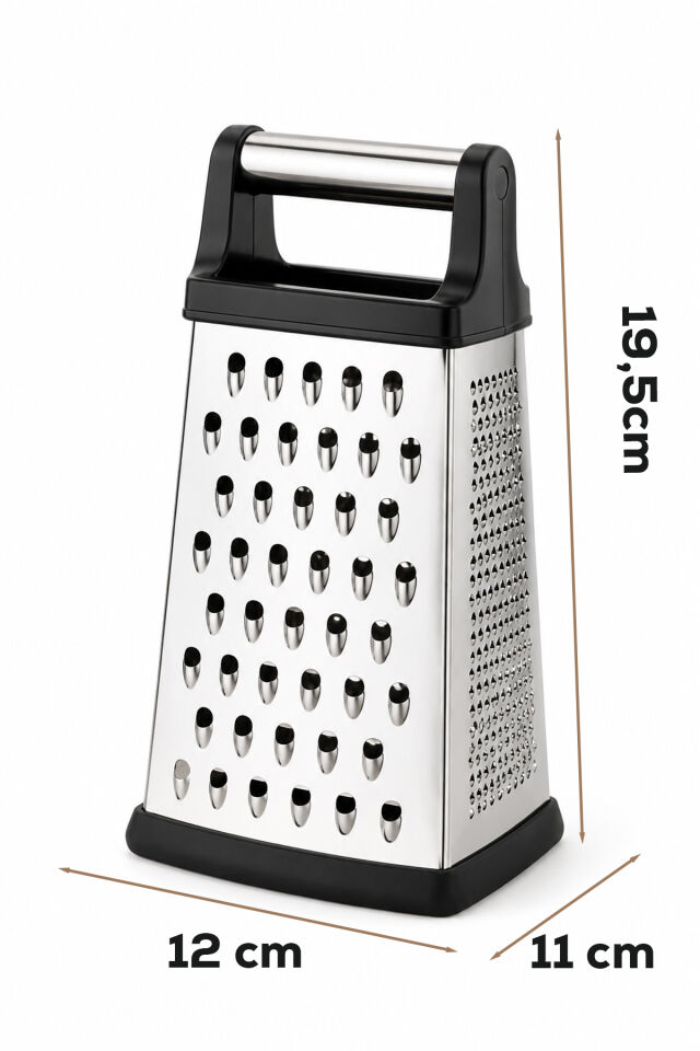 Porsima LM-4023 Razzo 4 Fonksiyonlu Paslanmaz Çelik Rende İnce, Orta, Parmak ve Dilimleme Yüzeyli Silikon Tabanlı Metal Rende 20 cm