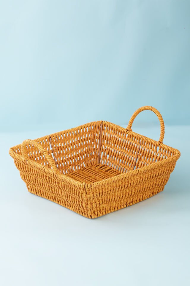 Porsima 303-D Kare 3'lü Dekoratif Ev Düzenleyici Kendinden Kulplu Hasır Seti Banyo Düzenleyici Sepet