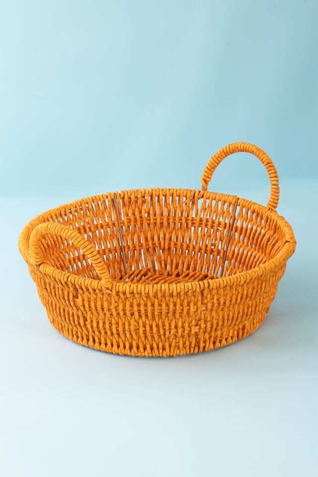 Porsima 304-A Yuvarlak 3'lü Dekoratif Ev Düzenleyici Kendinden Kulplu Hasır Seti Banyo Düzenleyici Sepet